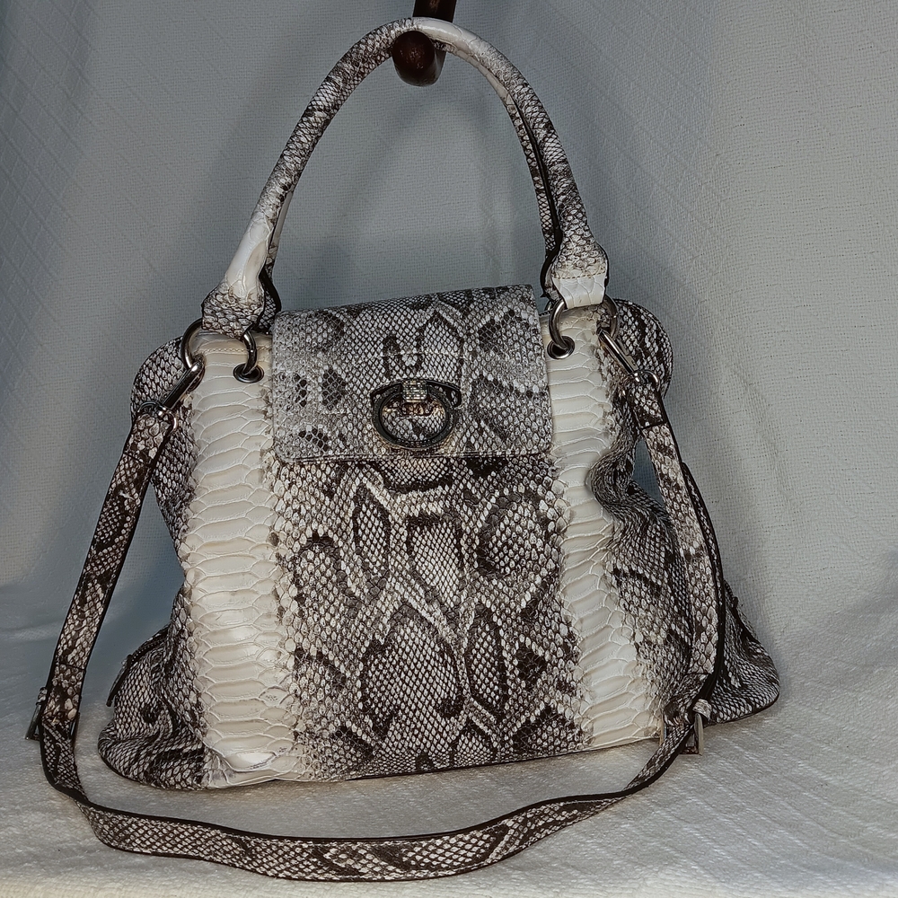 Fiorella Women's Faux Snake Skin PU Shoulder Bag Beige and Gray OS